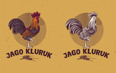 Rooster, poultry vintage logo, retro print, poster for Butchery meat shop with text typography