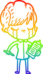 rainbow gradient line drawing cartoon woman crying