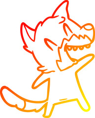 warm gradient line drawing laughing fox cartoon