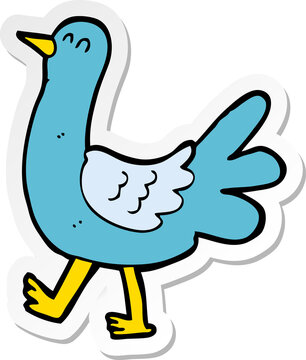 sticker of a cartoon walking bird