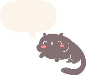 cartoon cat and speech bubble in retro style
