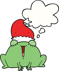 cute cartoon christmas frog and thought bubble