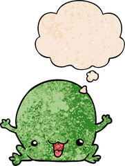 cartoon frog and thought bubble in grunge texture pattern style
