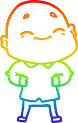 rainbow gradient line drawing cartoon happy bald man