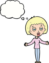 cartoon suspicious woman with thought bubble