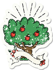grunge sticker of tattoo style apple tree