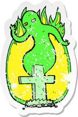 retro distressed sticker of a cartoon ghost rising from grave