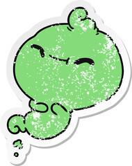 distressed sticker cartoon of kawaii scary ghost