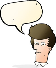 cartoon man narrowing eyes with speech bubble