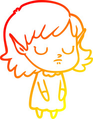 warm gradient line drawing cartoon elf girl