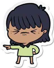 Obraz premium sticker of a annoyed cartoon girl making accusation
