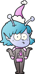 gradient cartoon of a alien girl wearing santa hat