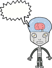 cartoonw weird robot with speech bubble