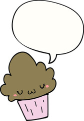 cartoon cupcake and face and speech bubble
