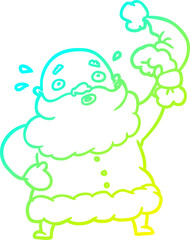 cold gradient line drawing santa claus waving his hat