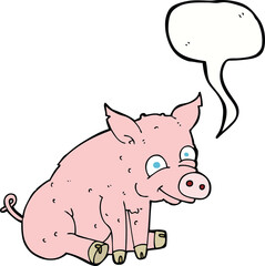 cartoon happy pig with speech bubble