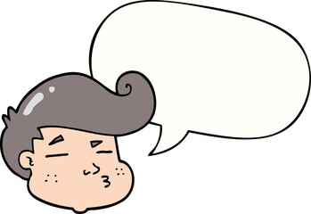 cartoon boy's face and speech bubble