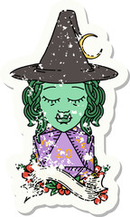 half orc mage with natural 20 dice roll grunge sticker