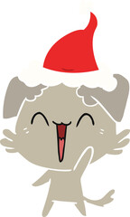 happy little dog flat color illustration of a wearing santa hat