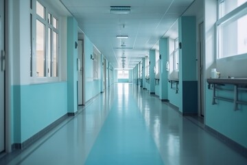 Naklejka na ściany i meble Blurred Hospital Corridor with Defocused Clinic Background - Indoor Shot with Nobody