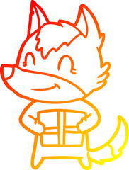 Obraz premium warm gradient line drawing friendly cartoon wolf