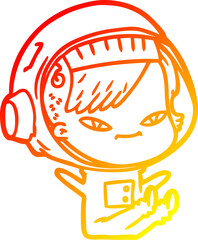 warm gradient line drawing cartoon astronaut woman