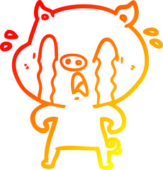 warm gradient line drawing crying pig cartoon