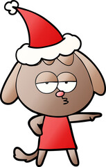 gradient cartoon of a bored dog wearing santa hat