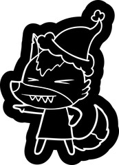 angry wolf cartoon icon of a wearing santa hat