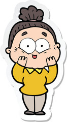 sticker of a cartoon happy old woman