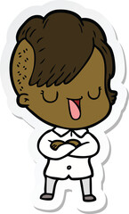 sticker of a cute cartoon girl with hipster haircut
