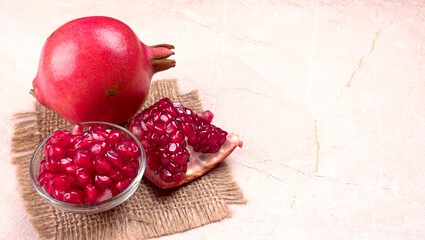 Fresh Pomegranate rich in natural antioxidants. Concept of red fruits, vitamins and natural antioxidants to the skin for beauty.