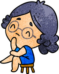 textured cartoon of a cute kawaii lady