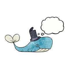 thought bubble textured cartoon whale wearing hat