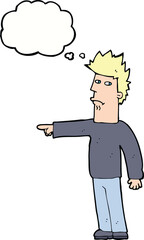 cartoon man pointing with thought bubble