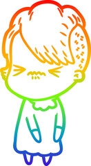 rainbow gradient line drawing cartoon annoyed hipster girl