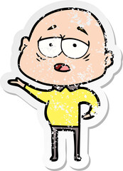 distressed sticker of a cartoon tired bald man