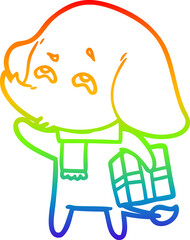 rainbow gradient line drawing cartoon elephant with gift remembering