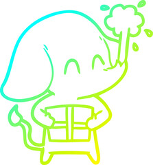 cold gradient line drawing cute cartoon elephant spouting water