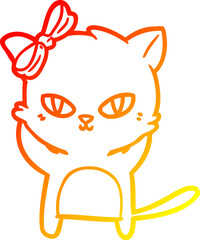 warm gradient line drawing cute cartoon cat