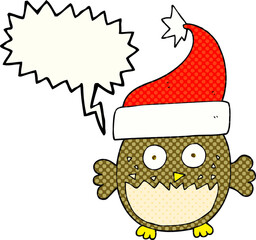 comic book speech bubble cartoon owl wearing christmas hat