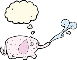 cartoon funny little elephant squirting water with thought bubble