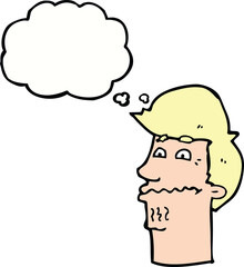cartoon nervous man with thought bubble