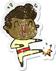 distressed sticker of a cartoon excited man