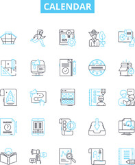 Calendar vector line icons set. Diary, Schedule, Datebook, Timeline, Booklet, Record, Register illustration outline concept symbols and signs