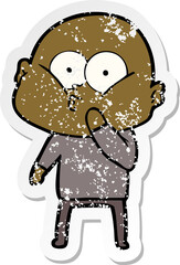 distressed sticker of a cartoon bald man staring