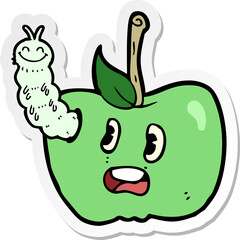 sticker of a cartoon apple with bug