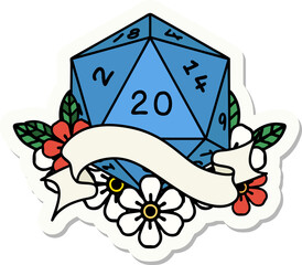 natural twenty D20 dice roll sticker