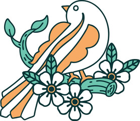 tattoo style icon of a bird on a branch