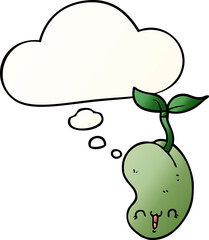 cute cartoon seed sprouting and thought bubble in smooth gradient style